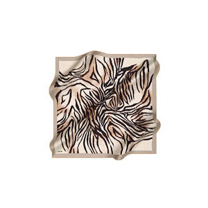 Beige <b>Silk</b> Square <b>Scarf</b> with Zebra Print - Product Image 1