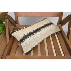 <b>Beige</b> Kilim Patchwork Wool Pillow 8x16 Inch Decorative Accent <b>Cushion</b> with Vintage Fluffy Leaves Pattern for Sofas - Product Image 5