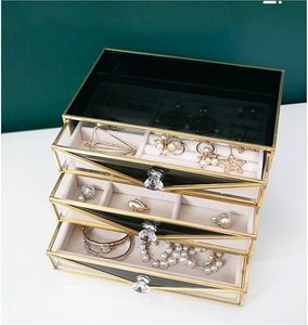 Gabinete de joyería de vidrio de tres compartimentos decorativo de doble color, forma hecha de vidrio y latón de calidad superior para decoración del hogar - Product Image 5