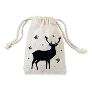 Bolsas de Algodón con Cordón y Logotipo de Ciervo, Estilo Rústico, para Regalos Navideños, Bolsas Reciclables para Fiestas y Cócteles - Product Image 1