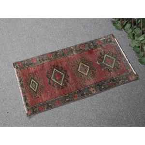 Tapis turc, tapis vintage 1,4x2,6 pieds, tapis persan en laine rouge - Product Image 2