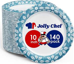 JOLLY CHEF Assiettes en papier jetables de 10 pouces, lot de 140, résistantes, imprimées, pour un usage quotidien, résistantes à l'eau, anti-coupures - Product Image 4
