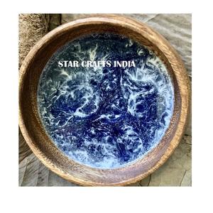 Bol à fruits rond en bois de résine/acacia avec base imprimée bol naturel artisanat mélange de salade et bol à soupe personnalisé - Product Image 1