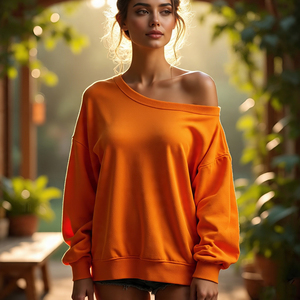 เสื้อสเวตเตอร์เปิดไหล่สำหรับผู้หญิงขนาดใหญ่พิเศษเสื้อกีฬาคอกลมตัดไหล่เสื้อสเวตเชิ้ตทรงหลวมสำหรับผู้หญิง - Product Image 6