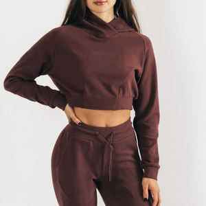 Haute qualité respirant noir sweats à capuche blancs femme nouvelle couleur unie femmes haut court à capuche décontracté sweats à capuche amples pour les femmes - Product Image 1