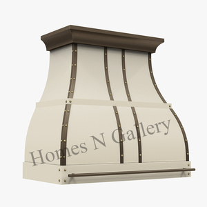 Hotte de cuisine murale en acier inoxydable, finition personnalisée, avec sangles et rivets, style ferme traditionnel, forme cloche, pour foyer - Product Image 5