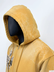 Sudadera con Capucha y Cremallera para Hombre, Estilo Urbano, Personalizada, de Algodón Grueso, Desgastada, Vintage, Lavada al Ácido, con Estampado Gráfico - Product Image 2