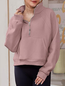 2023 <b>Women's</b> Casual Cropped Pullover <b>Fleece</b> Sweatshirts Half Zip Hoodies with Thumb Hole Winter Outfits Front Logo - Product Image 5