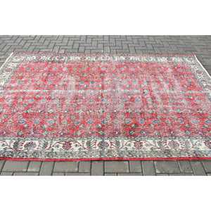 Alfombra Turca Vintage, Alfombra Grande de 5.5x9.3 pies, Alfombra con Rayas Rojas - Product Image 3