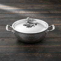 Casseroles en acier inoxydable martelé à la main de style européen, avec couvercle en branche d'olivier, poignée, écologiques, pour mariage, usage domestique, 10 pièces