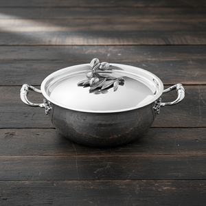 European Style Hand-Hammered Stainless Steel Casserole <b>Pans</b> <b>Pot</b> Olive Branch Lid Handle Eco-Friendly Wedding Home Use 10pcs - Product Image 1