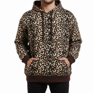 Sudadera con Capucha de Estilo Vintage, Personalizable con Logotipo, para Hombre, de Felpa Gruesa, con Estampado de Leopardo, Talla Grande - Product Image 1