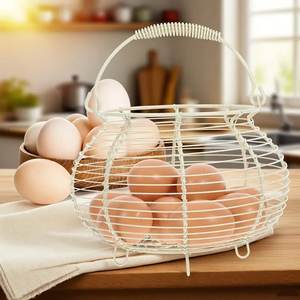 Panier à oeufs en fil de fer noir de meilleure qualité Panier de rangement de table en métal en fer forgé de forme ronde avec poignée - Product Image 3