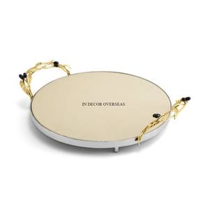 Bandeja de servicio hecha de mármol de Color negro de primera calidad de forma ovalada con hojas de Metal chapadas en oro Asas de diseñador Suministro de utensilios de cocina - Product Image 2