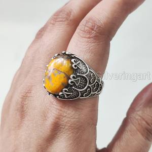Anillo para hombre al por mayor, anillo de piedra preciosa de jaspe de abejorro Natural, anillo de todos los tamaños, joyería oriental árabe, anillo de Plata de Ley 925 - Product Image 3