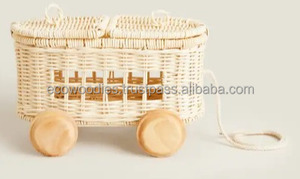 Best Price Natural Rattan <b>Toy</b> Trolley Portable <b>Basket</b> Trolley for Nursery Handmade Rattan <b>Baby</b> Trolley Gift for Kids Ages 3 + - Product Image 6