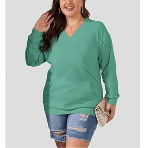 Recién llegado, sudadera de rizo de manga larga para mujer, Jersey informal con cuello en V sin capucha, Tops transpirables para primavera e invierno - Product Image 1