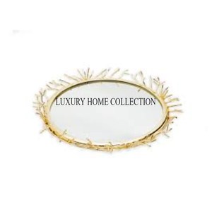 Elegante bandeja de espejo de cristal de metal de estilo lujoso con adornos deslumbrantes para bodas, aniversarios y decoración festiva - Product Image 6