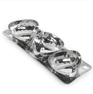 Luxury <b>Silver</b> Bowl Set of Three with Decorative <b>Tray</b> Elegant Serving Set Stylish Centerpiece for Home Tabletop Display - Product Image 1