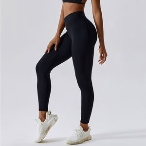 Nuevos pantalones de Yoga desnudos en forma de V para mujer con bolsillos de levantamiento de cadera Fitness Push-up Sport Top Leggings cintura media patrón sólido en venta - Product Image 5