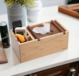 Home and Office Multifunctional Desktop Organizer Wooden Tissue Box Holder Bamboo Desk Organizer for Home Office <b>Car</b> Restaurant - Product Image 2