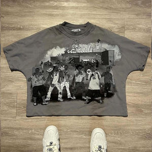 T-shirt graphique streetwear personnalisé, coupe ample, lavage vintage, design hip-hop, tissu en coton lourd - Product Image 1