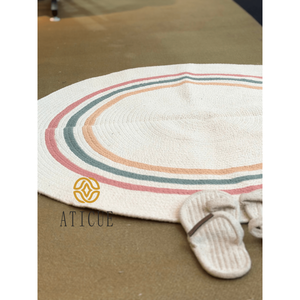 100 cm Cotton Woven Area Rug Striped Multi-Color <b>Ring</b> Pattern Minimalist Soft Carpet for Home Living Spaces - Product Image 2