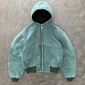 Sudaderas con capucha de talla grande Sudaderas con cremallera desgastadas de peso pesado con mangas crudas y acabado de lavado ácido - Product Image 6