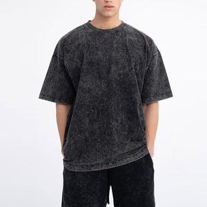 Camiseta de lavado ácido de peso pesado de alta calidad para hombres personalizable en blanco 100% algodón de gran tamaño Logo manga corta de punto - Product Image 2