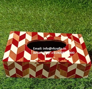 Caja de pañuelos de madera de diseño de moda más nuevo Rectangular de lujo tejido colorido soporte de cubierta de caja de pañuelos de escritorio - Product Image 3