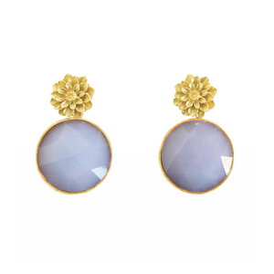 Pendiente de Plata de Ley 925 con gema azul, pendiente de Calcedonia de lavanda, chapado en oro, de diseño - Product Image 1