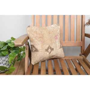 Almohada de punto de aguja de lana beige 12x12 pulgadas Cojín de retazos rústico Técnica tejida con patrón vintage - Product Image 2