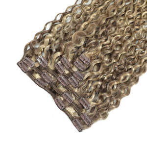 Extensions de cheveux brésiliennes vierges Remy à clipser 3B # 8/22 Mèches blondes cannelle et sable douces - Product Image 3