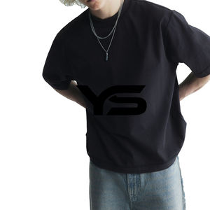 เสื้อยืดผ้าฝ้ายน้ำหนักเบาสำหรับผู้ชายเสื้อผ้าแนวสตรีทวินเทจสีดำขนาดพลัสไซส์220ย้อมสีธรรมดา - Product Image 2