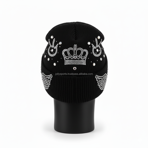 Gorro cálido para mujer, gorro 320 GSM de punto acrílico, elástico suave, cristal de diamantes de imitación, logotipo personalizado, gorro de moda, gorros de Jacquard - Product Image 2