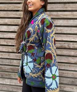 Chaqueta Larga Suzani Bordada a Mano para Mujer, Estilo Bohemio de Primavera, Ecológica, con Patrón Geométrico, Regalo Especial para Festivales, Lona de Algodón - Product Image 4