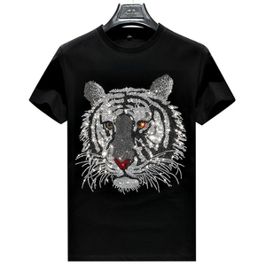 Nouveautés Hommes Streetwear Hip Hop Strass Transfert T-Shirt Personnalisé Strass Transfert Hommes T Shirt - Product Image 4