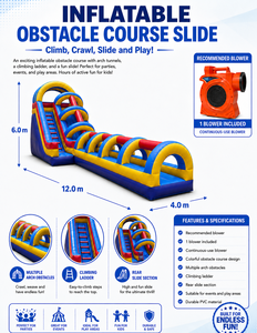 Aire de jeux gonflable professionnelle 12x4x6h m – Toboggan gonflable en PVC – Utilisation professionnelle extérieure/intérieure/aquatique – Conforme aux normes européennes - Product Image 4