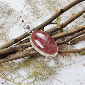 Fraise Quartz Ovale Gemme 925 Pendentif En Argent Sterling Bijoux Boho Grande Taille Pendentifs Pour En Vrac - Product Image 3