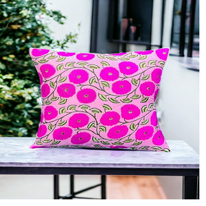 ปลอกหมอนอิงสั่งทำสั่งทำผ้าฝ้าย100% ทำด้วยมือสามารถซักได้สำหรับใช้ในบ้านพิมพ์ลายดอกไม้ขนาดใหญ่สีชมพู - Product Image 1