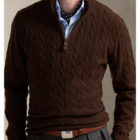 Pull en laine pour homme personnalisé OEM & ODM avec fermeture éclair, pull tricoté chaud à rayures ou couleur unie pour homme