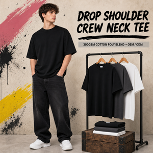 T-shirt Oversize da Uomo in Cotone Pesante 300g con Spalle Cadenti, Personalizzabile con Stampa Logo, Maglietta a Maniche Corte Vuota, Taglie Forti - Product Image 1