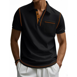 T-shirt polo piqué en polyester personnalisé pour hommes, T-shirt à manches courtes avec deux poches pour stylo, travail d'équipe, polo vert - Product Image 2