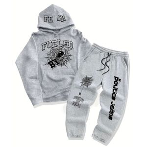 Survêtement personnalisé gris pour hommes Ensemble 2 pièces Sweats à capuche et pantalons de survêtement Ensembles imprimés à la mode Jogging Workout Survêtements athlétiques - Product Image 5