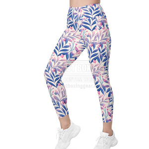 Pantalones de yoga deportivos transpirables de cintura alta, ropa deportiva con estampado digital para mujer con logotipo, mallas de yoga con cintura elástica - Product Image 2