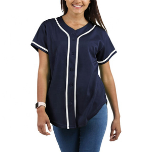 Camiseta de béisbol de manga corta atlética ajustada para mujer, camiseta de softbol de Hip Hop promocional personalizada, detalle de botones, ropa deportiva en blanco - Product Image 3