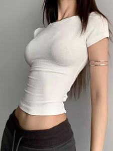 Camiseta Corta Personalizada con Logotipo para Mujer, Camiseta Corta de Manga Corta al por Mayor para Mujer, Camiseta Corta de Algodón Suave, Informal, de Verano, a la Moda, Estilo Urbano - Product Image 3