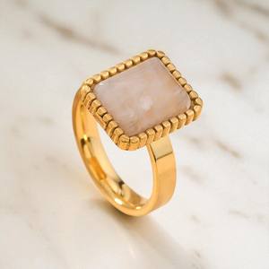 Bague Rectangle Cabochon Gemstone-Bague Vintage en Argent Sterling 925 Plaqué Or Rose-Bijoux de Mode Designer - Product Image 4