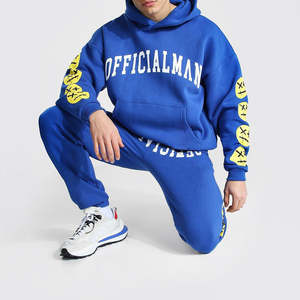 ชุดวอร์มสองชิ้นของผู้ชายผ้าฝ้าย100% มีฮู้ดกันลมพิมพ์โลโก้สีพื้น - Product Image 6