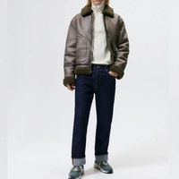 Veste d'extérieur décontractée pour homme en cuir de vachette personnalisée, doublure en mélange de laine, col montant, logo frontal, écologique et respirante pour l'hiver